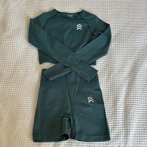 Fit In Twenty Womens Teal Shorts Workout Set